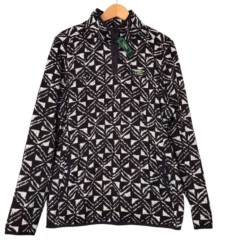 NWT L.L. Bean Sweater Fleece Pullover Print Purple Silver Geometric Women’s XL
